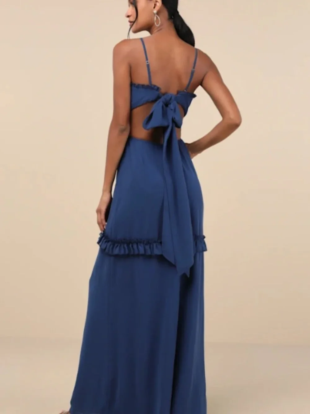 Lulus Pronounced Perfection Dark Blue Cutout Tie-back Maxi Dress - Size L - Picture 2 of 2